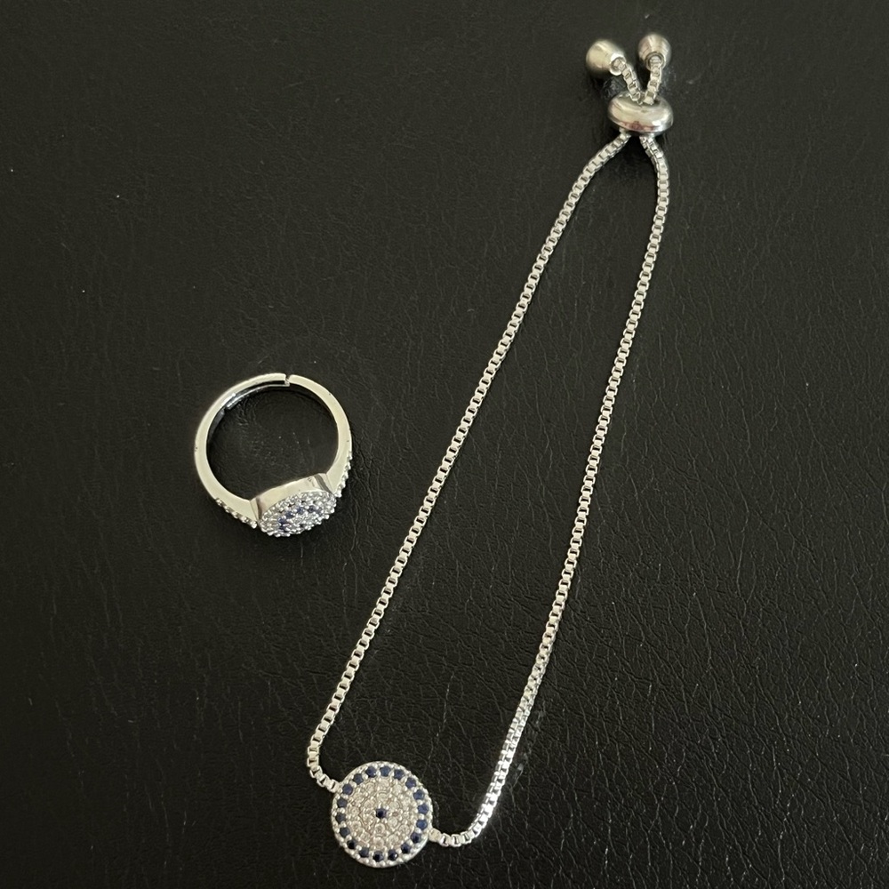 Stainless Steel Evil Eye Bracelet and Ring Set